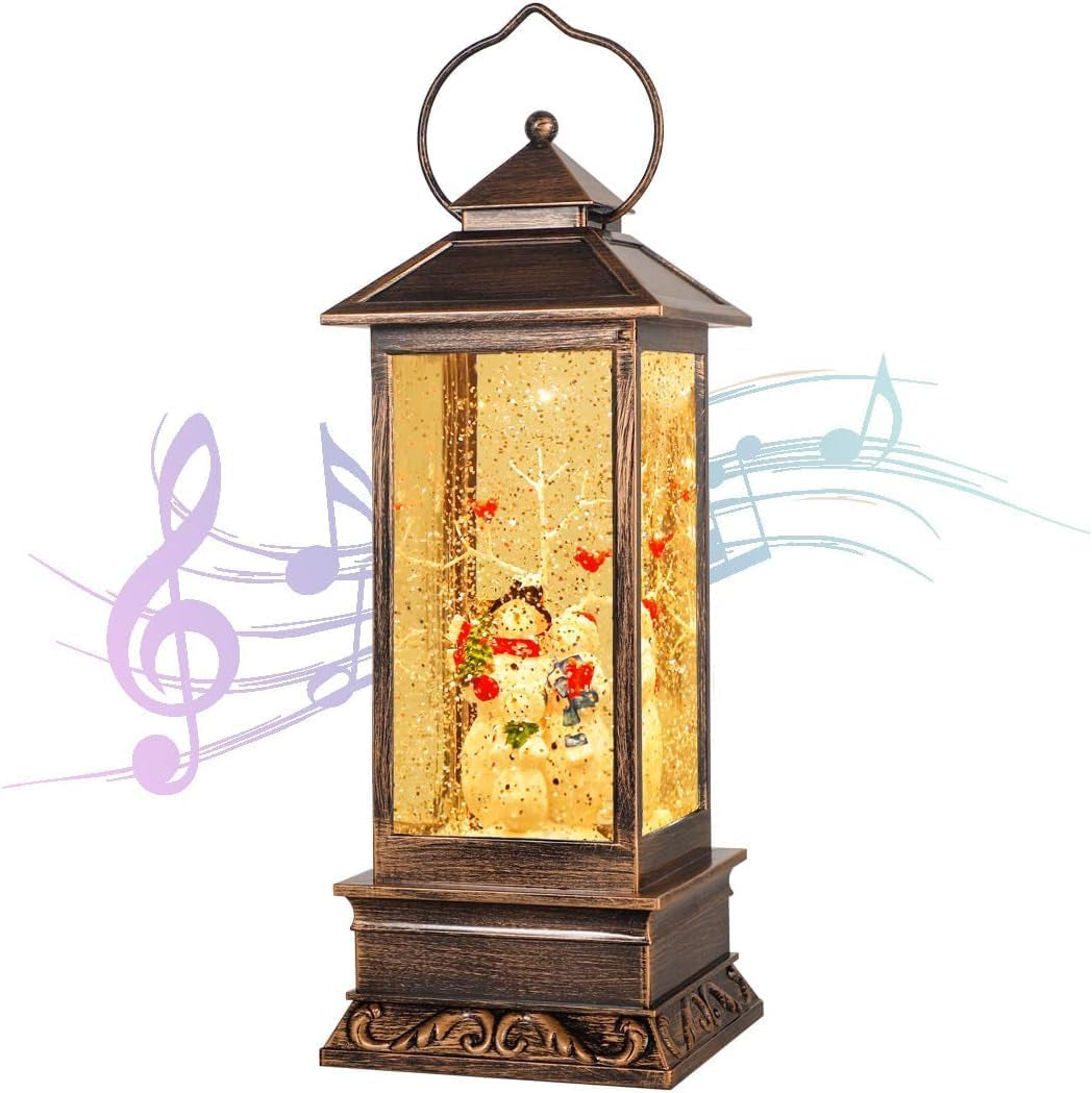 House & Garden Decoration,Christmas Lantern with 8 Pieces of Music,Sparkling Crystal Keep Circling around the Snowman Families. Music Box as a Christmas Gift. (Snowman Families)