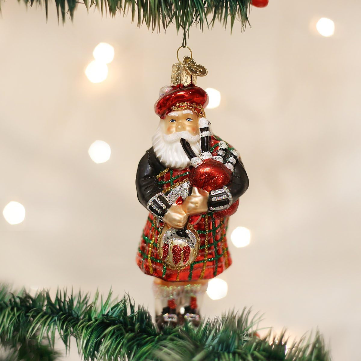 Ornaments: Assortment of Santas Glass Blown Ornaments for Christmas Tree, Highland Santa