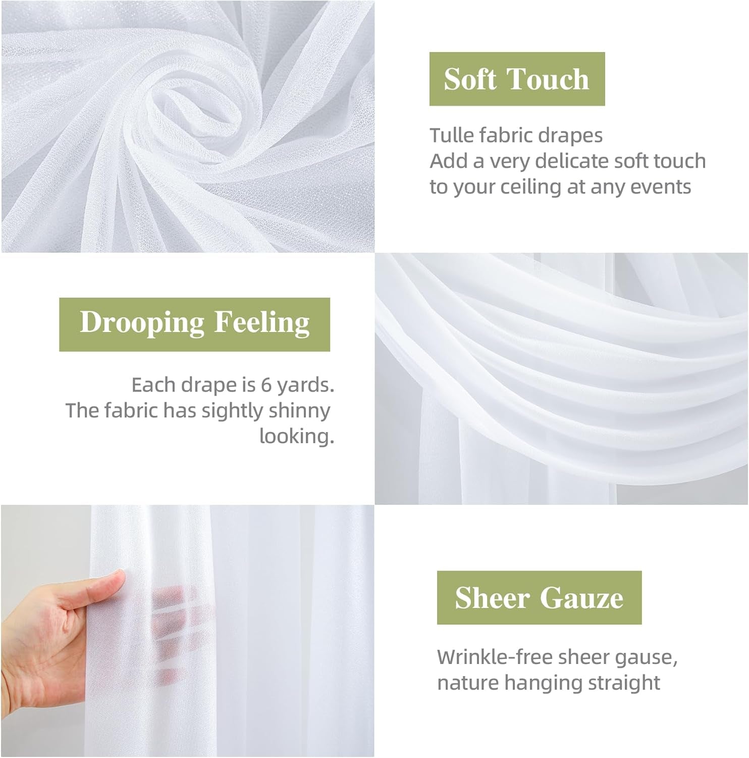 Wedding Arch Draping Fabric, 1 Panel 28" X 19Ft White Drapes Sheer Backdrop Curtain for Wedding Ceremony Party Ceiling Decor