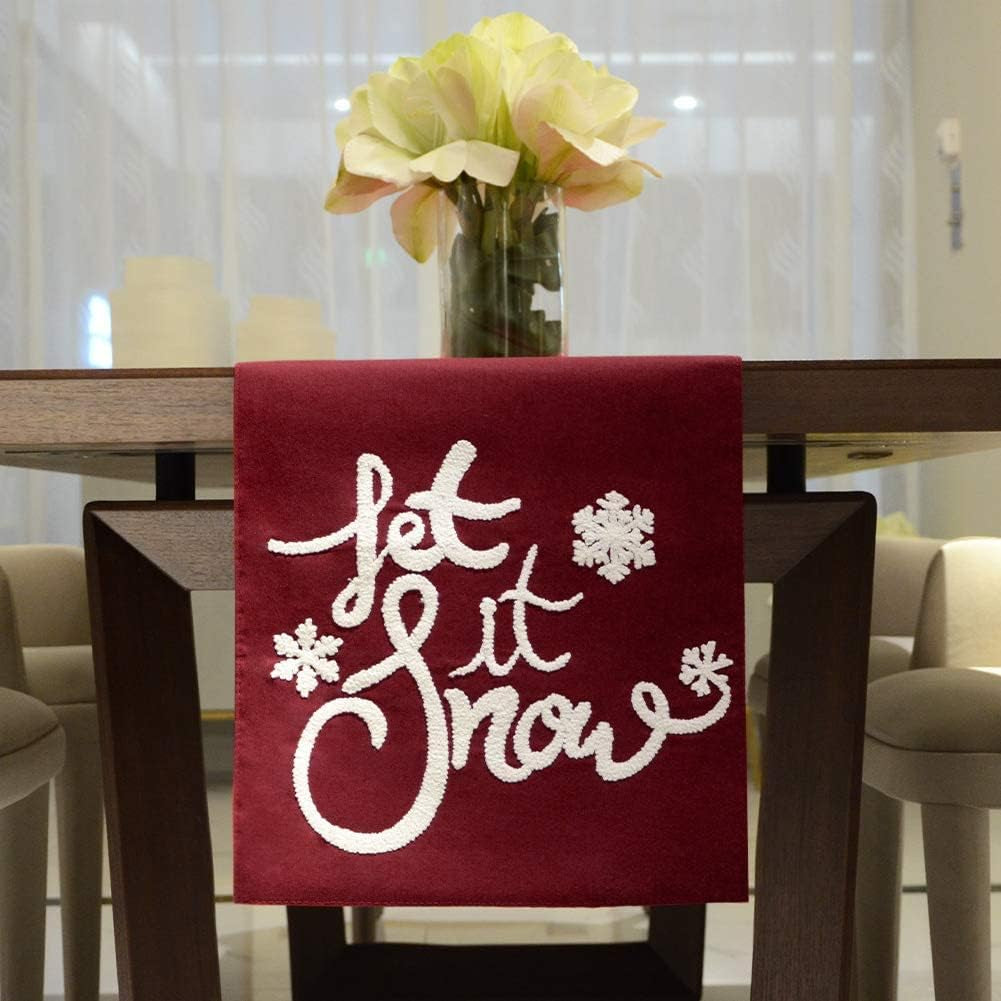 Christmas Table Runner, Embroidered Table Runner Christmas Theme, Christmas Table Runner for Christmas Holiday Party Table Decoration, 14 X 72 Inch (Red)