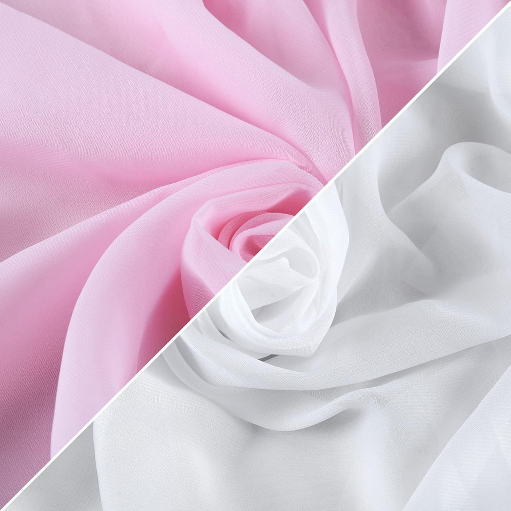 Wedding Arch Draping Fabric 2 Panel Chiffon Fabric Arch Drapes Backdrop Curtain for Wedding Ceremony Arbor Archway Party Reception Swag Decorations (White & Pink)