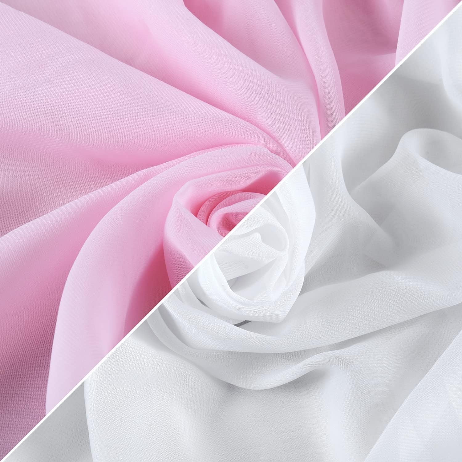 Wedding Arch Draping Fabric 2 Panel Chiffon Fabric Arch Drapes Backdrop Curtain for Wedding Ceremony Arbor Archway Party Reception Swag Decorations (White & Pink)