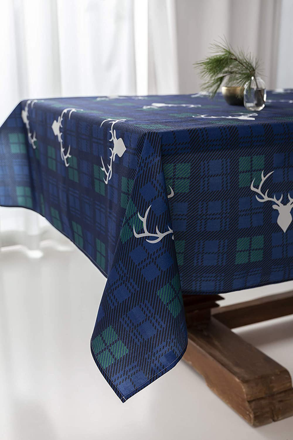 Blue Tartan Christmas Table Cloth Rectangle Table Cloths (59" X 86", Traditional)