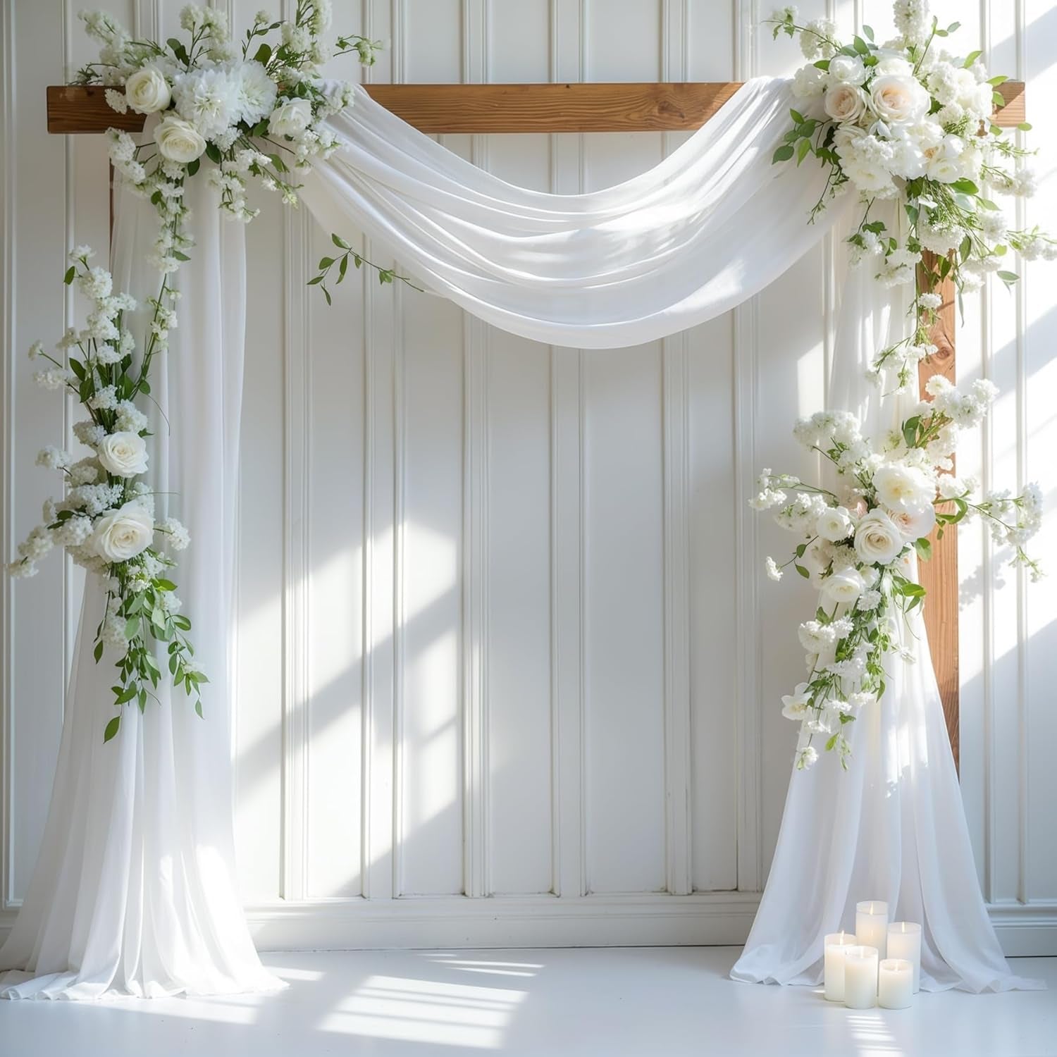 Wedding Arch Draping Fabric,2 Panel 28" X 19Ft White Arch Drapery Sheer Backdrop Curtain for Wedding Ceremony Party Ceiling Decor