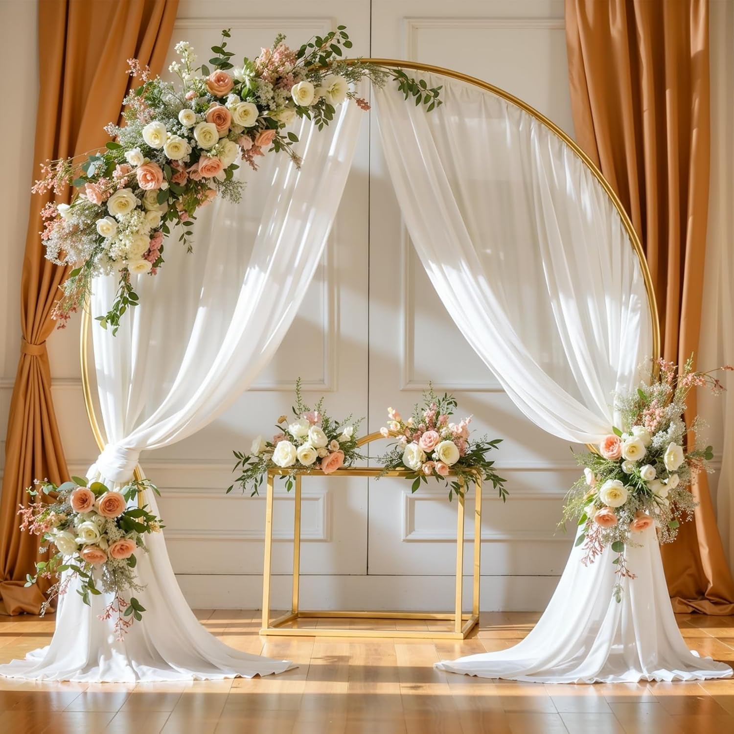 Wedding Arch Draping Fabric,2 Panels 18FT White Wedding Arch Drapes Chiffon Fabric Drapery Arch Decorations for Ceremony Reception Party Ceiling Backdrop
