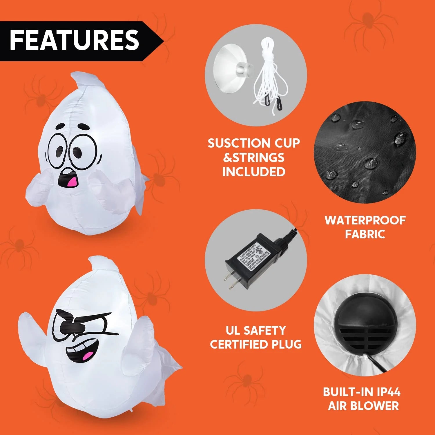 2 Pack Halloween Inflatable Window Ghost,2.6 FT Outdoor Scary Flying Ghost Broke Out from Window with Built-In LED Blow up Inflatable for Window Decoration Yard Garden Lawn Decor
