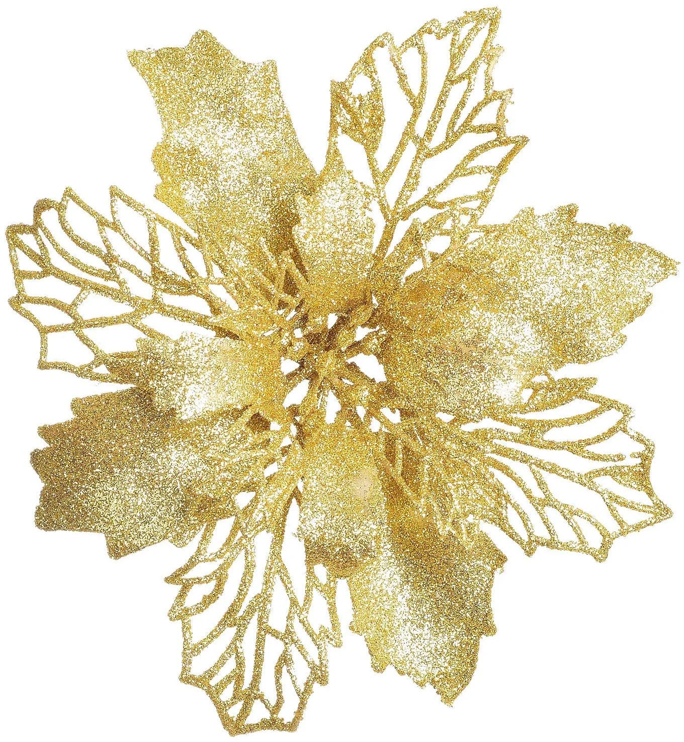 Set of 16 Pcs Christmas Poinsettia Flowers Ornaments Glitter Floral Accessories Xmas Wreath Tree Decorations for Party Home Wedding