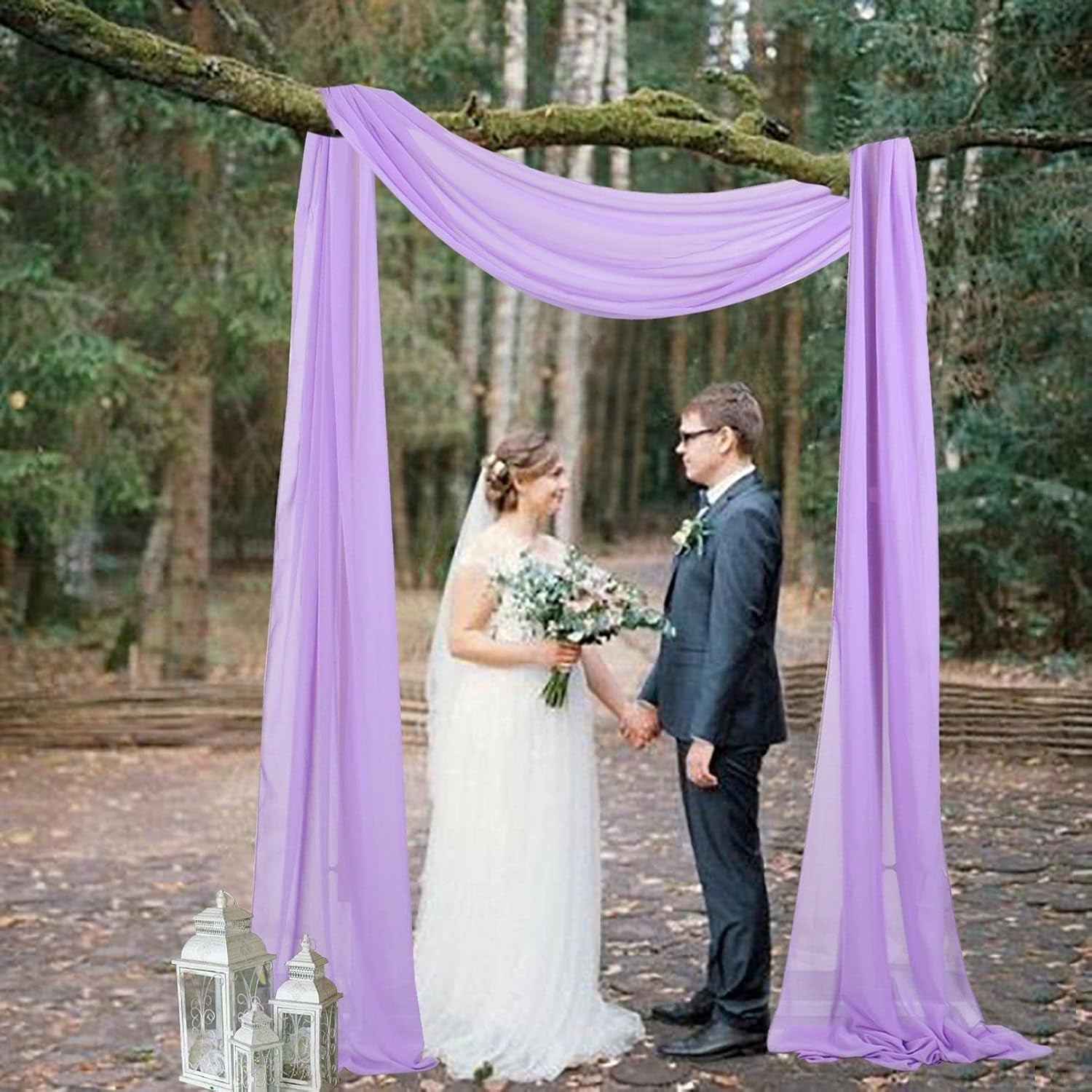 Lavender Wedding Arch Drapes 2 Panels 18FT Chiffon Fabric Drapery Voile Wedding Archway 6 Yards Wedding Ceremony Reception Swag Decorations Lilac Sheer Fabric for Draping Wedding Fabrics