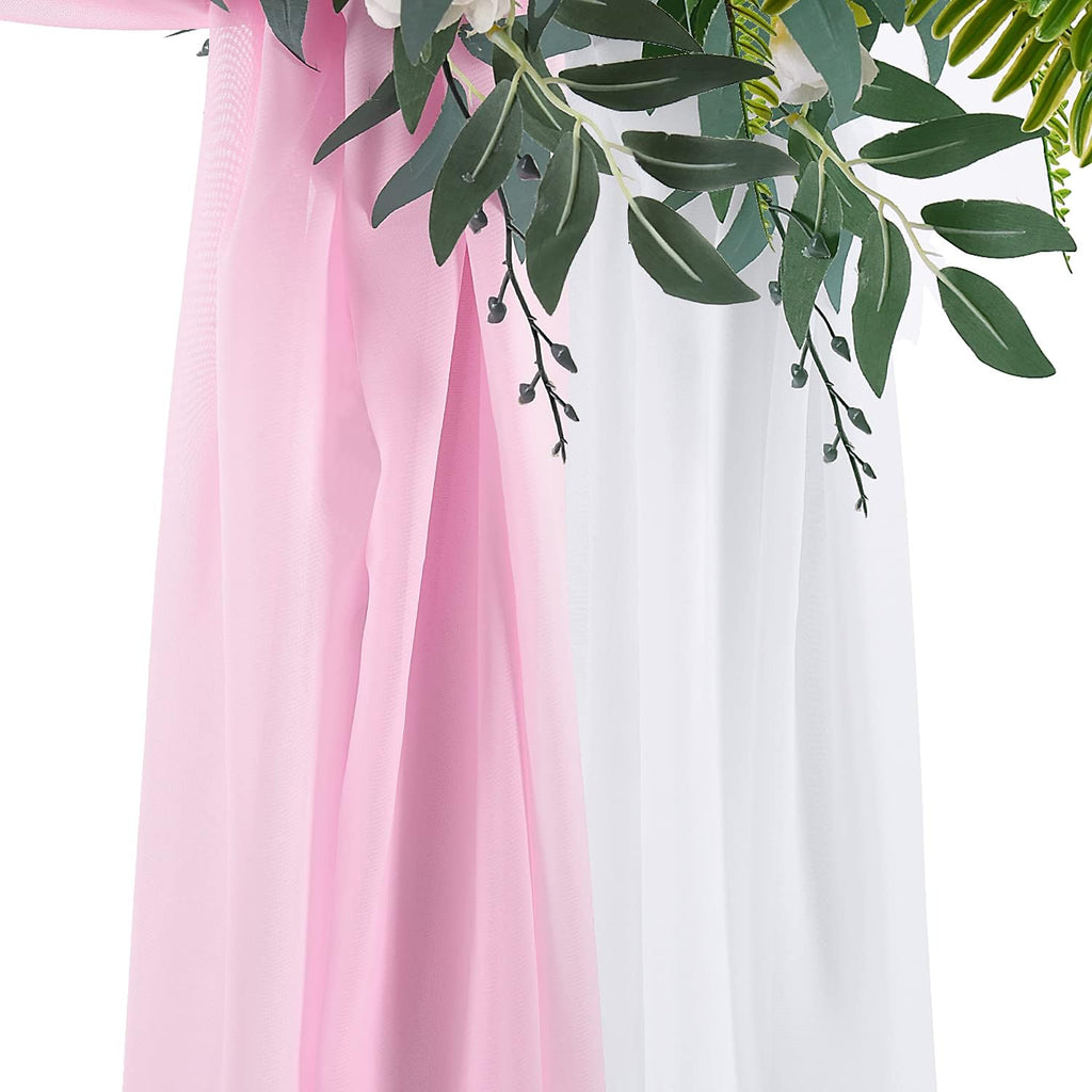 Wedding Arch Draping Fabric 2 Panel Chiffon Fabric Arch Drapes Backdrop Curtain for Wedding Ceremony Arbor Archway Party Reception Swag Decorations (White & Pink)