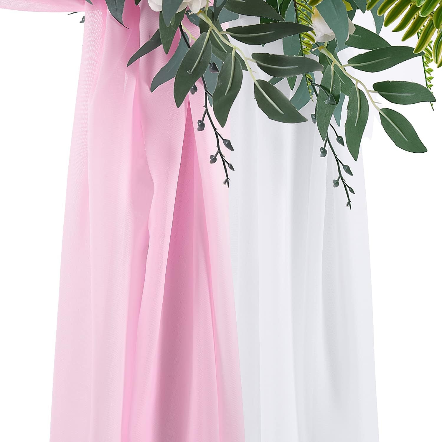 Wedding Arch Draping Fabric 2 Panel Chiffon Fabric Arch Drapes Backdrop Curtain for Wedding Ceremony Arbor Archway Party Reception Swag Decorations (White & Pink)