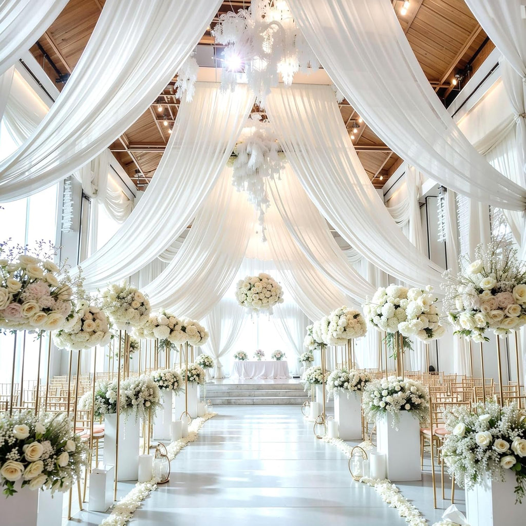 Wedding Arch Draping Fabric,1 Panel 18FT White Drapes Chiffon Fabric Drapery Decorations for Ceremony Reception Party Ceiling Backdrop