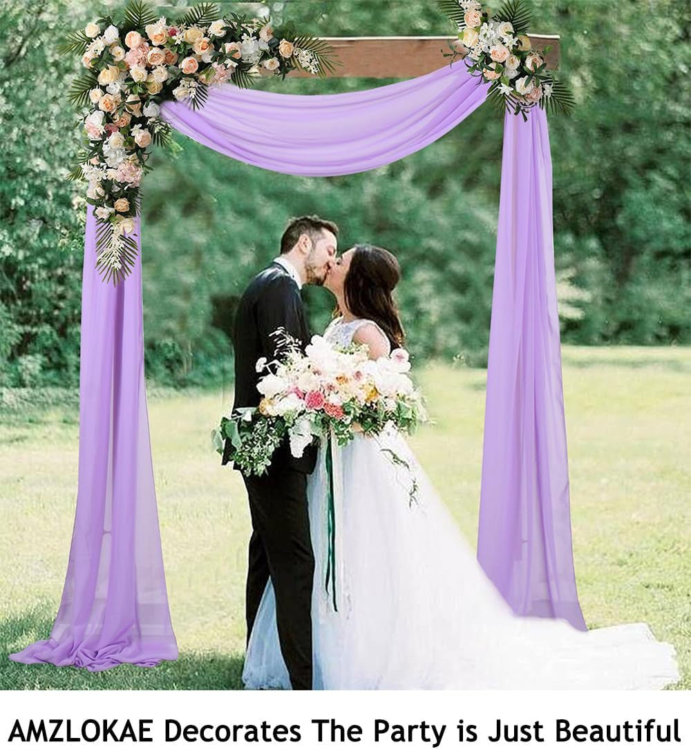 Lavender Wedding Arch Drapes 2 Panels 18FT Chiffon Fabric Drapery Voile Wedding Archway 6 Yards Wedding Ceremony Reception Swag Decorations Lilac Sheer Fabric for Draping Wedding Fabrics
