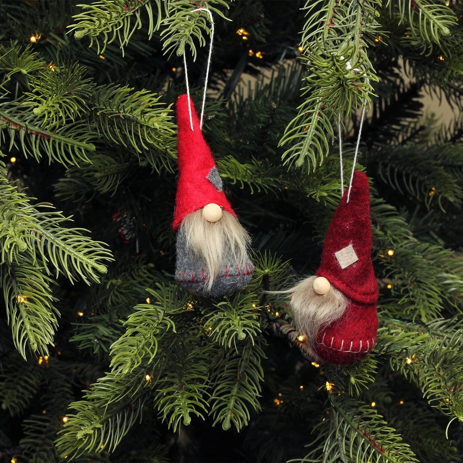 Santa Christmas Gnomes Ornaments - 4" - Burgundy and Red - Set of 2