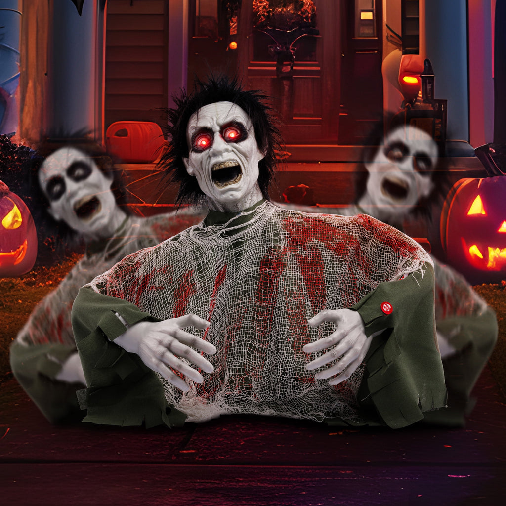 Halloween Decorations Outdoor,Animatronics Groundbreakers with Sound & Glowing Eyes for Graveyard,Zombie Props Halloween outside Decor
