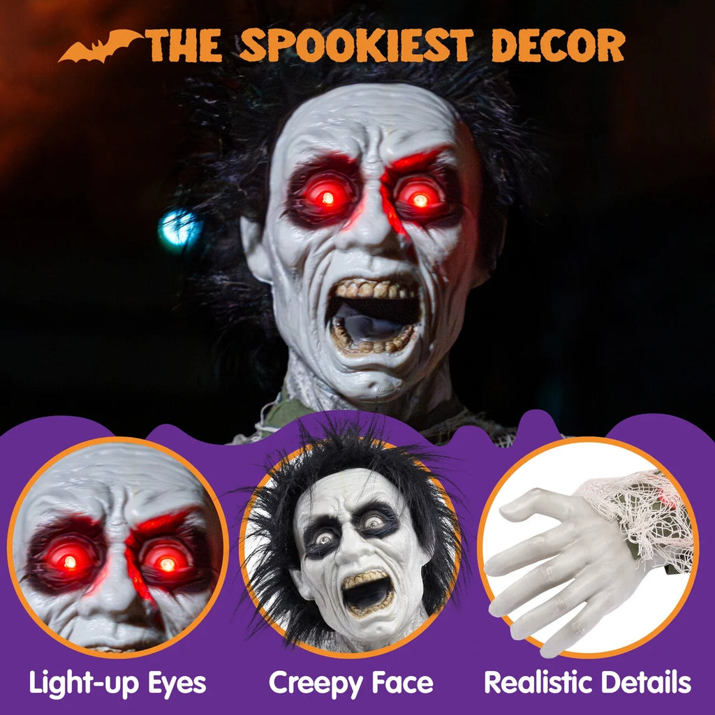 Halloween Decorations Outdoor,Animatronics Groundbreakers with Sound & Glowing Eyes for Graveyard,Zombie Props Halloween outside Decor