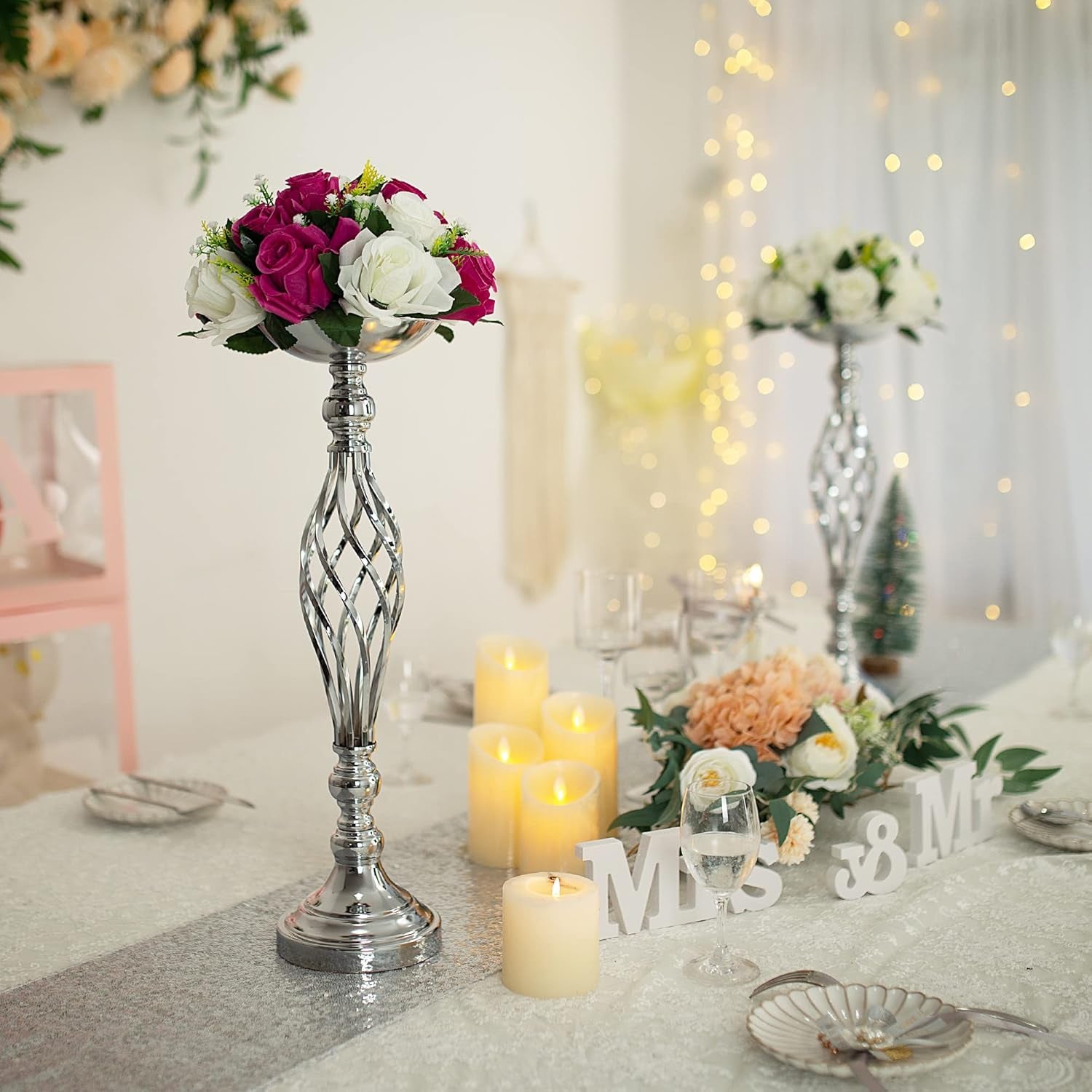 Wedding Centerpieces for Reception Tables, Twist Candleholder Stands Ornaments, Metal Centerpieces Wedding T-Stage Road-Leading Scene Decor Home Flower Arrangement Ornaments