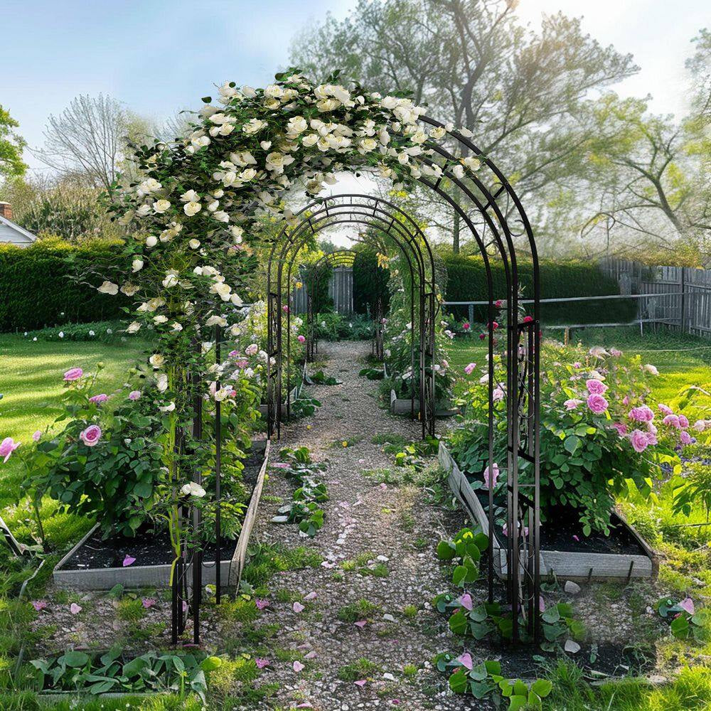 84.6 In. X 52.7 In. X 23.6 In. Garden Arbor with Trellis Elegant Black Metal Arch for Climbing Plants Yard Lawn Decor