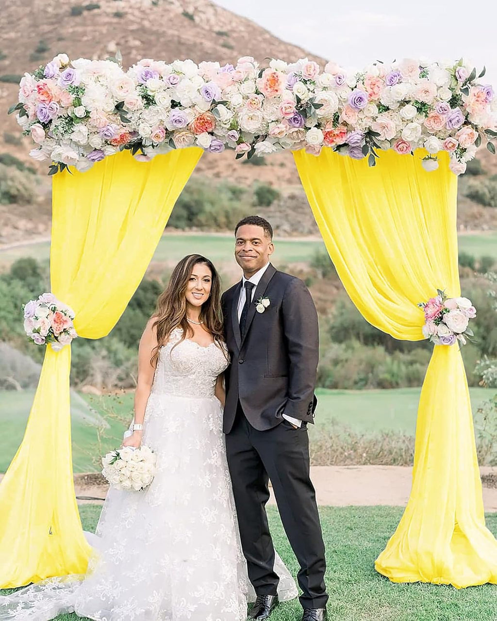 2 Panels 18FT Yellow Chiffon Wedding Arch Drapes | 6 Yards Sheer Fabric for Draping | Elegant Voile Decorations for Ceremony & Reception | Soft, Wrinkle-Free, Reusable