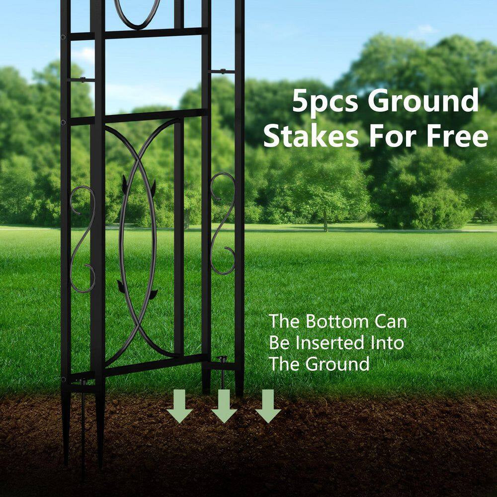 84.6 In. X 52.7 In. X 23.6 In. Garden Arbor with Trellis Elegant Black Metal Arch for Climbing Plants Yard Lawn Decor