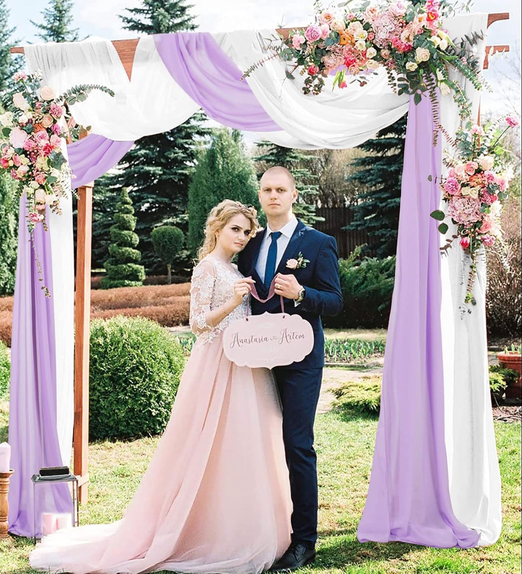 White Chiffon Wedding Arch Drapes - 2 Panels 18FT Voile, 6 Yards, Perfect for Ceremonies, Receptions, and Photo Backdrops | Elegant Sheer Fabric