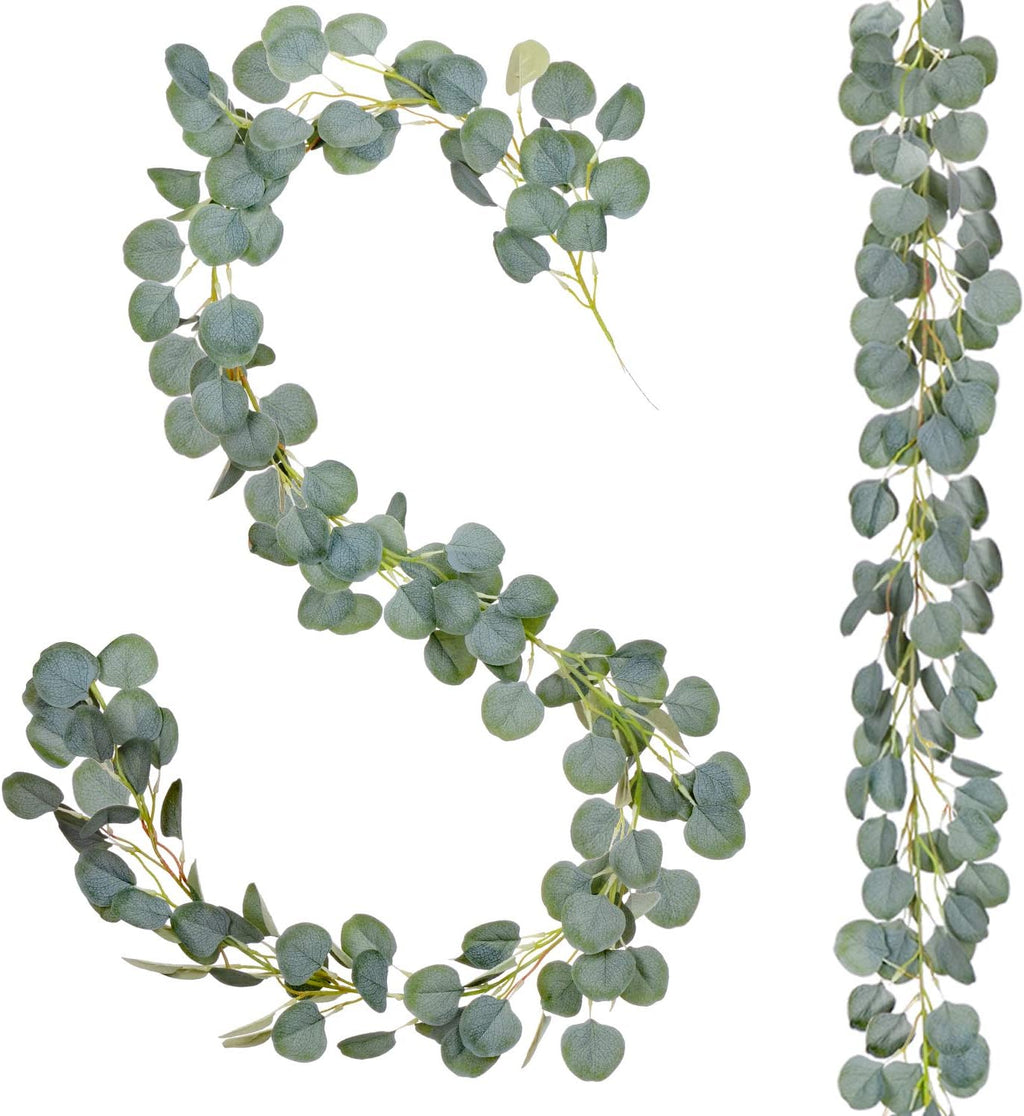 2Pack Artificial Eucalyptus Garland, 6 Ft Faux Silk Eucalyptus Leaves Vines Handmade Garland Greenery Wedding Backdrop Arch Wall Decor