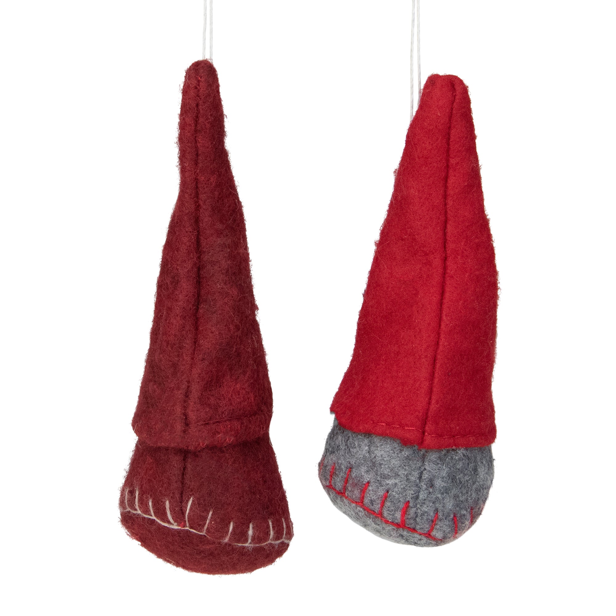 Santa Christmas Gnomes Ornaments - 4" - Burgundy and Red - Set of 2