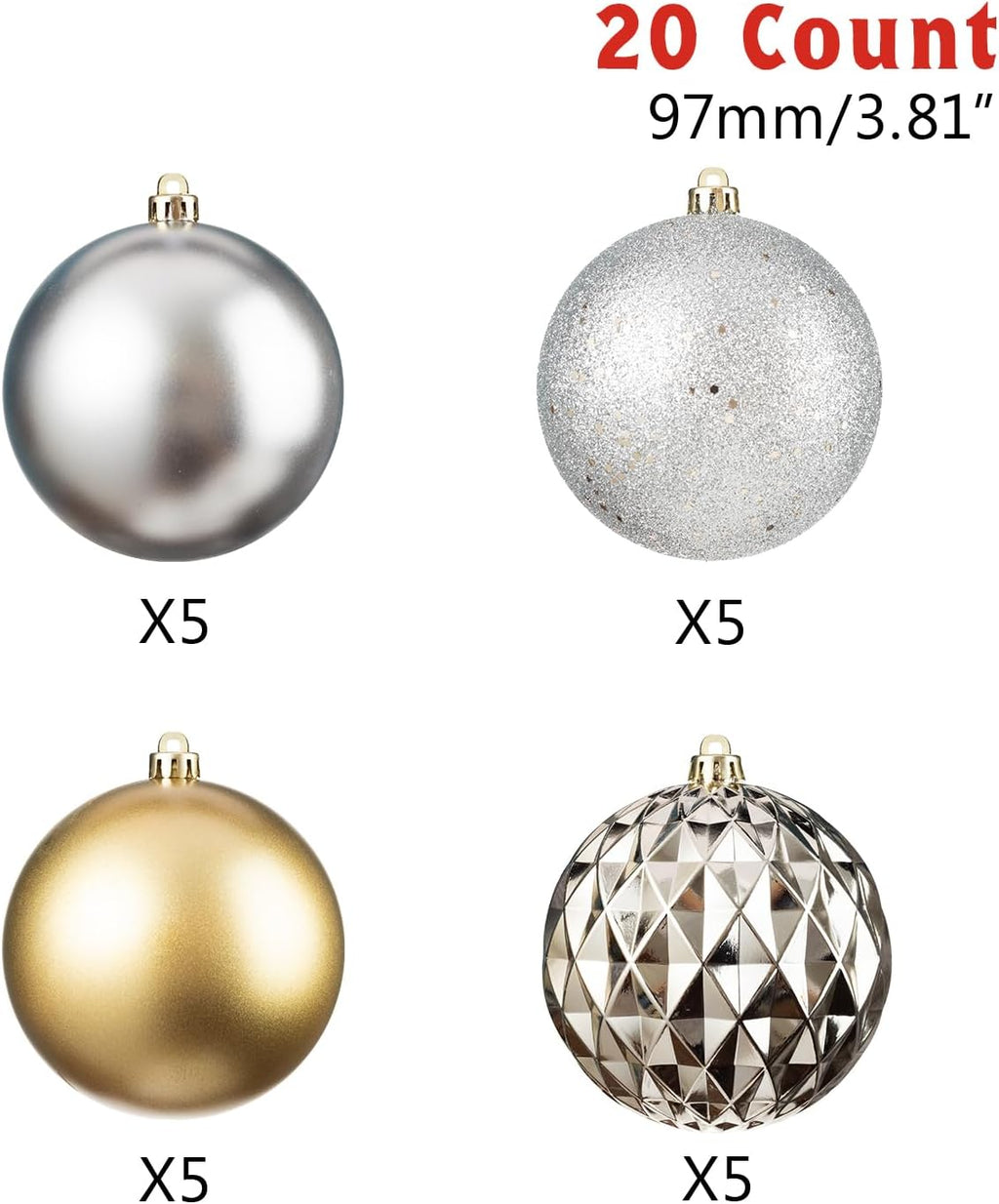 20Ct Christmas Ornaments, Shatterproof Christmas Tree Ornaments Set, 92Cm/3.6" Christmas Balls Decoration