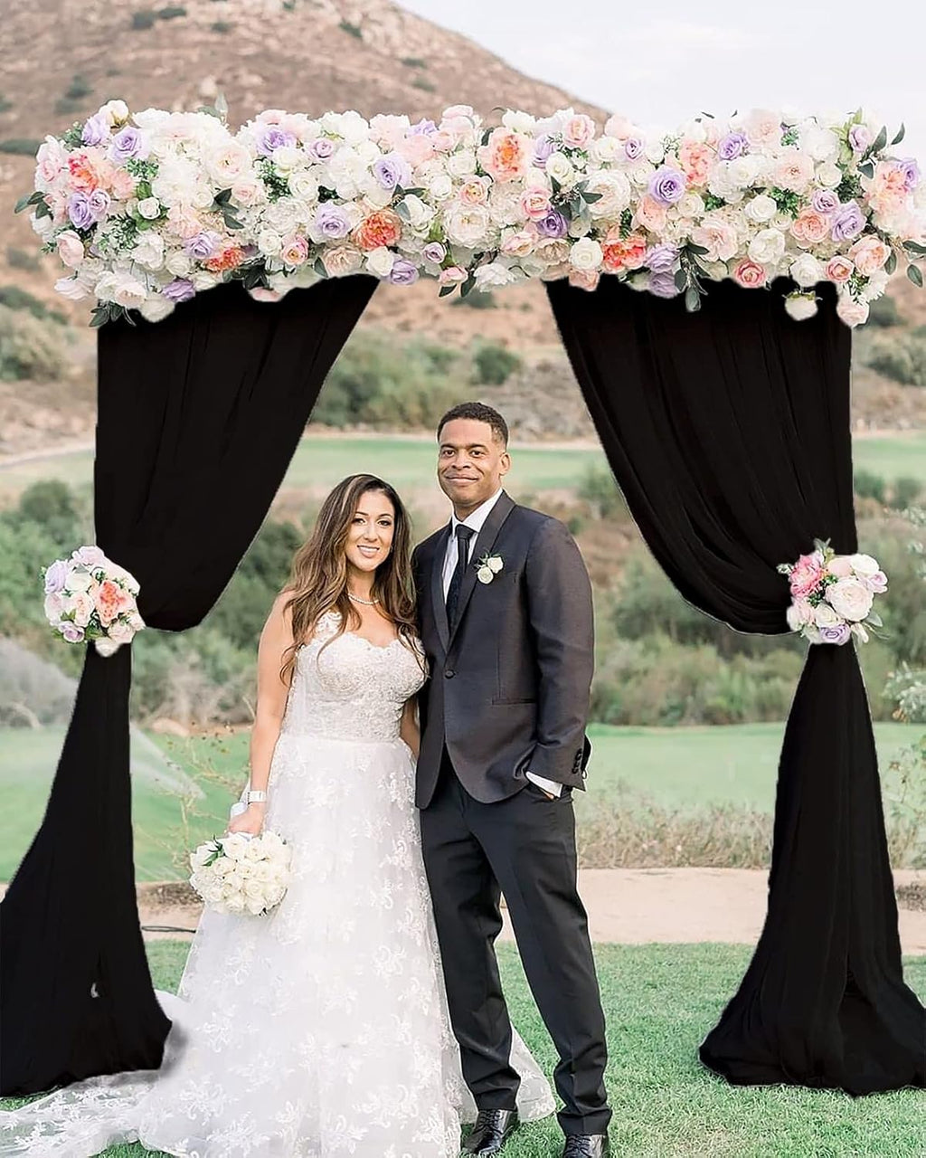 Wedding Arch Drapes - 2 Panels, 18FT Black Chiffon Fabric Drapery Voile for Wedding Archway & Reception Decorations