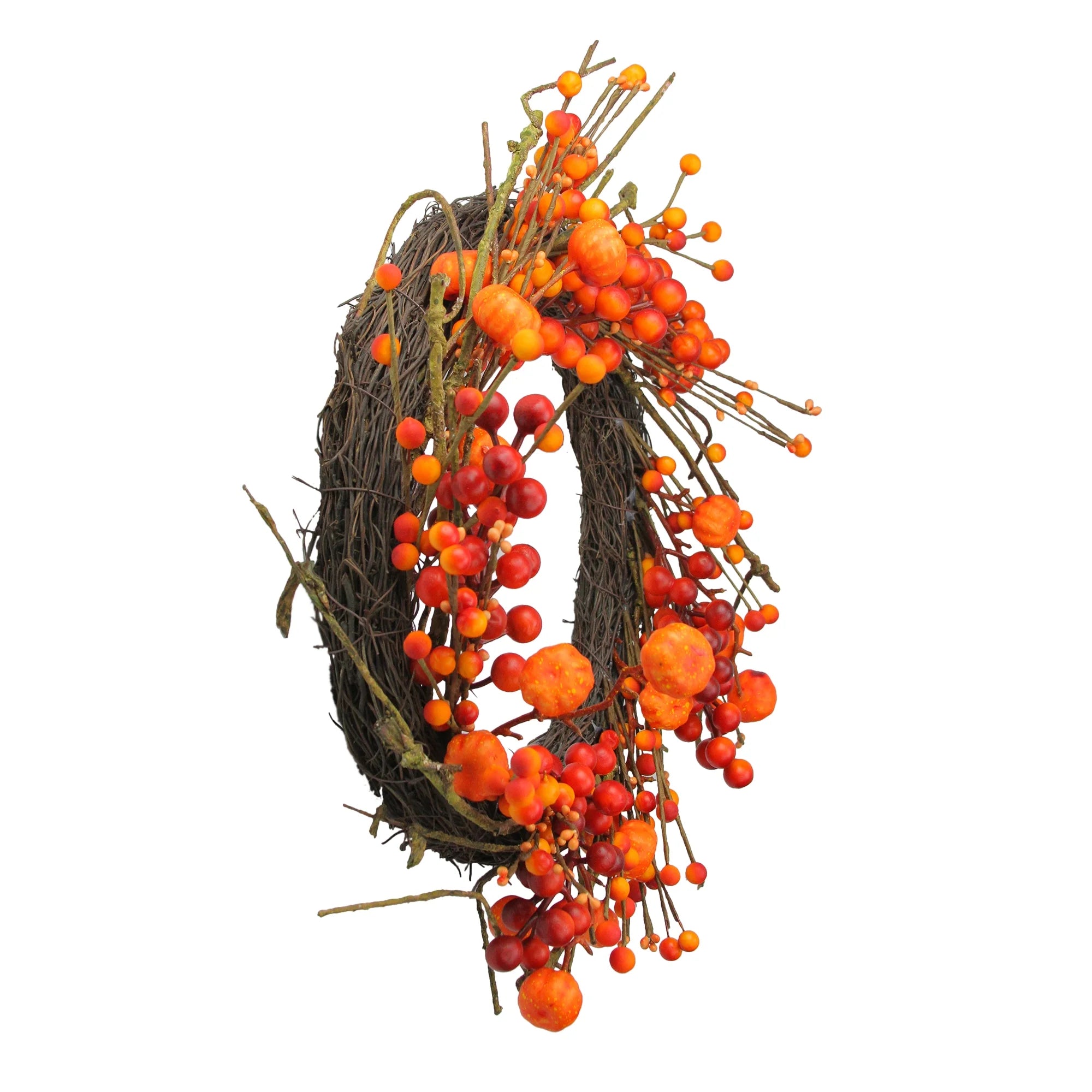 Red and Orange Fall Berry and Mini Pumpkin Artificial Thanksgiving Wreath - 20-Inch,
