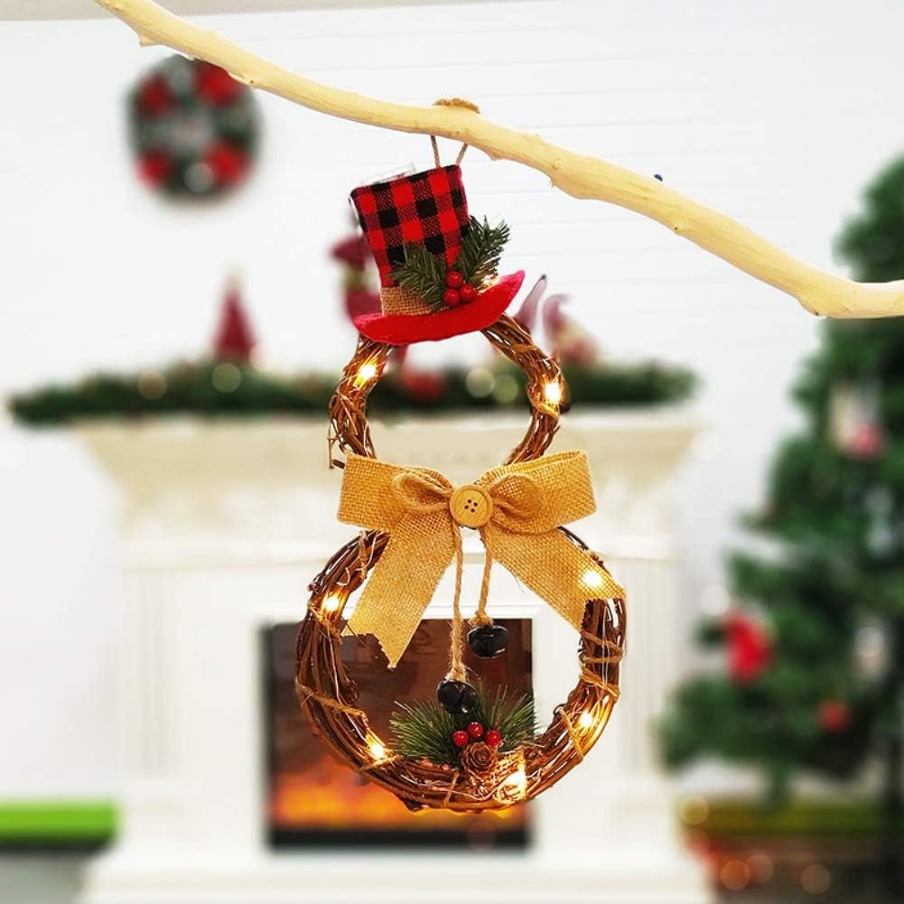 Christmas Wreath Hanging Decor Cute Xmas Snowman Garland LED Light Artificial Christmas Wreath Christmas Ornaments for Christmas Party Decor