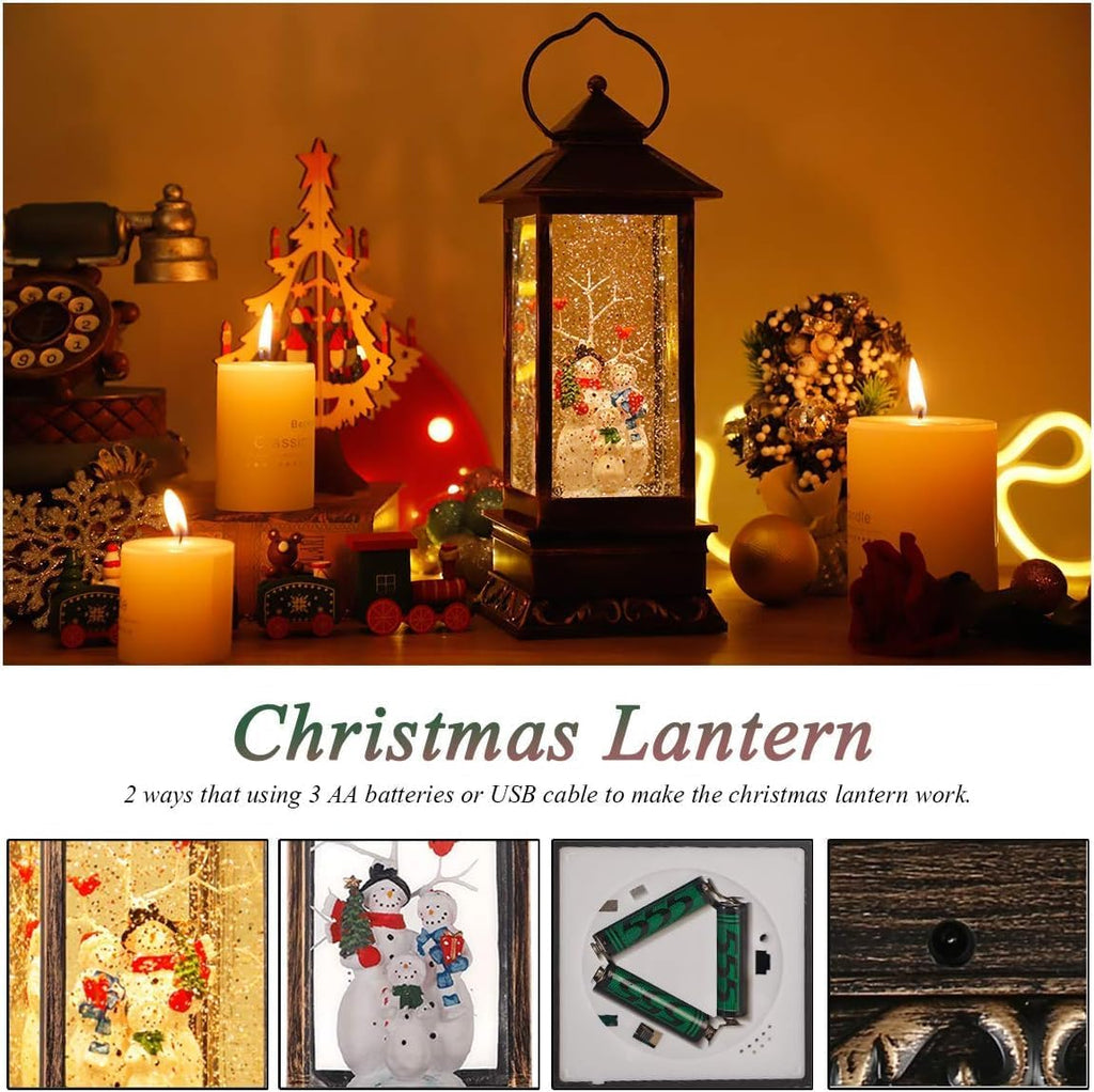 House & Garden Decoration,Christmas Lantern with 8 Pieces of Music,Sparkling Crystal Keep Circling around the Snowman Families. Music Box as a Christmas Gift. (Snowman Families)