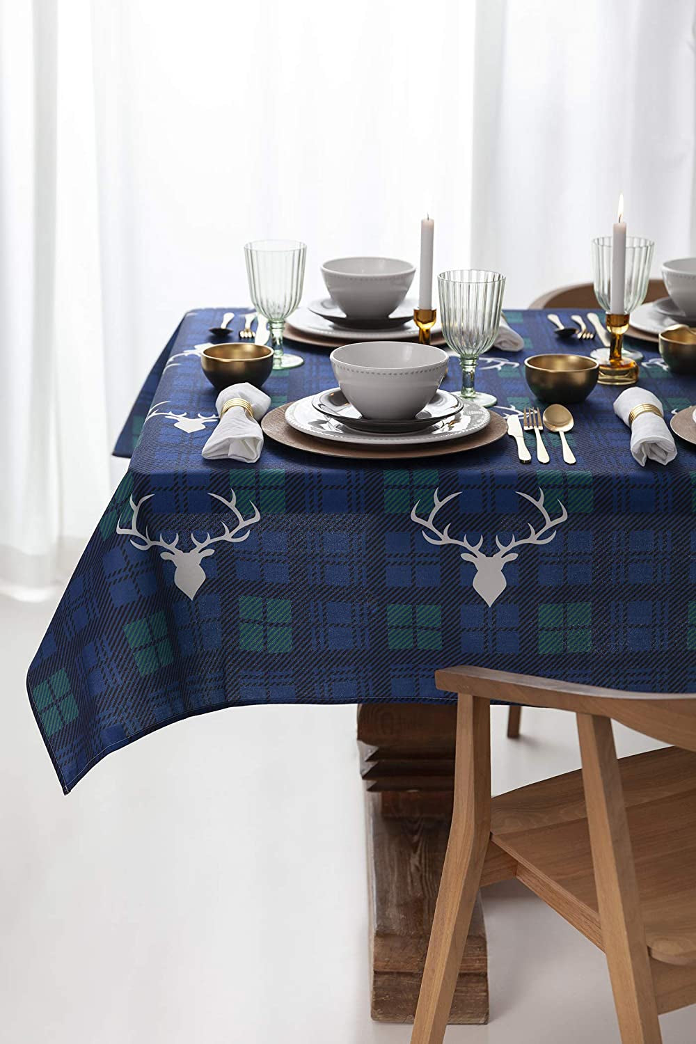 Blue Tartan Christmas Table Cloth Rectangle Table Cloths (59" X 86", Traditional)