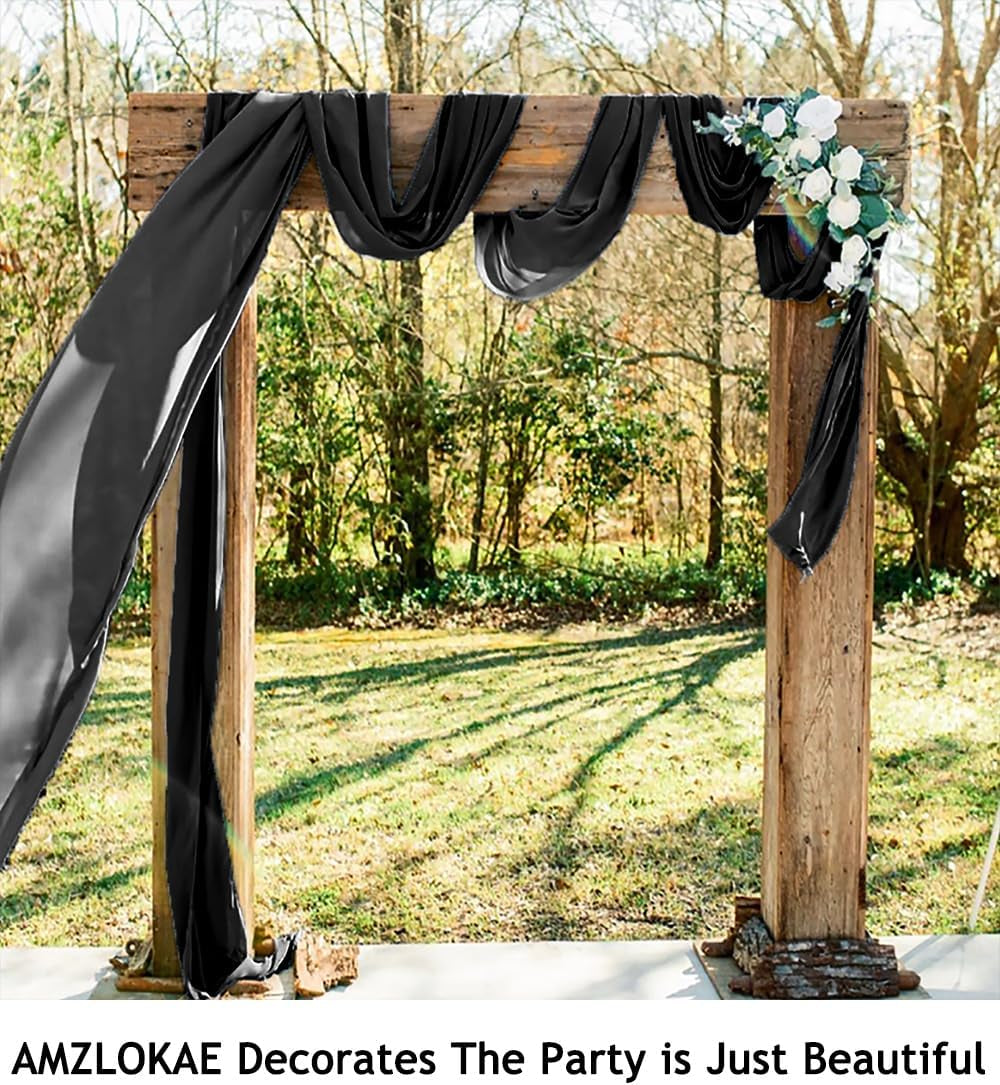 Wedding Arch Drapes - 2 Panels, 18FT Black Chiffon Fabric Drapery Voile for Wedding Archway & Reception Decorations