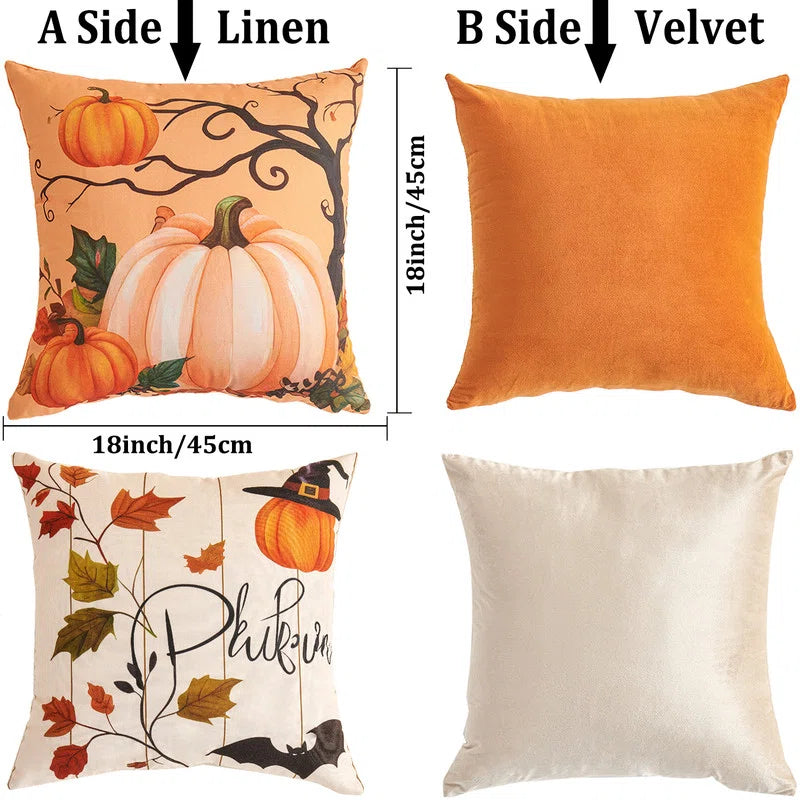 Set of 4 Halloween Pillow Covers,18"X18" Halloween Decorations Pillow Cases(No Pillow)