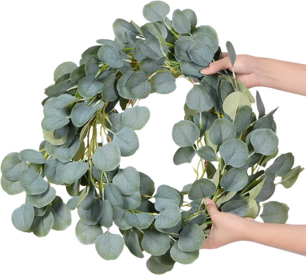 2Pack Artificial Eucalyptus Garland, 6 Ft Faux Silk Eucalyptus Leaves Vines Handmade Garland Greenery Wedding Backdrop Arch Wall Decor