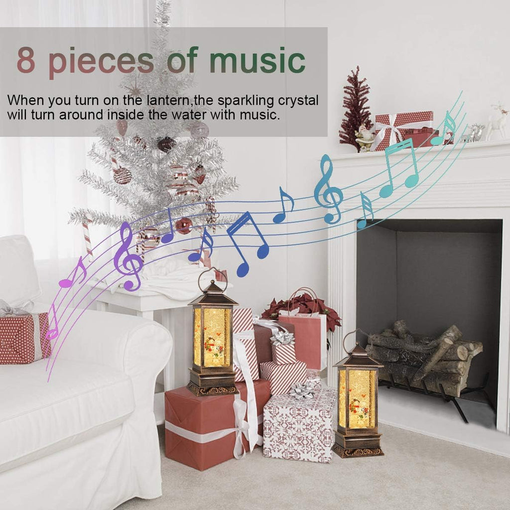 House & Garden Decoration,Christmas Lantern with 8 Pieces of Music,Sparkling Crystal Keep Circling around the Snowman Families. Music Box as a Christmas Gift. (Snowman Families)