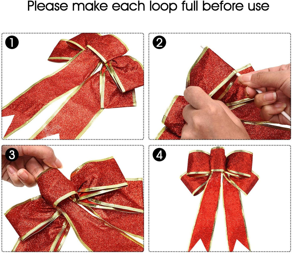 12 Pieces Glitter Christmas Bows Christmas Wreath Ribbon Bow 9.84 X 7.87 Inches Christmas Tree Ornaments Large Bows for Christmas Party Decoration