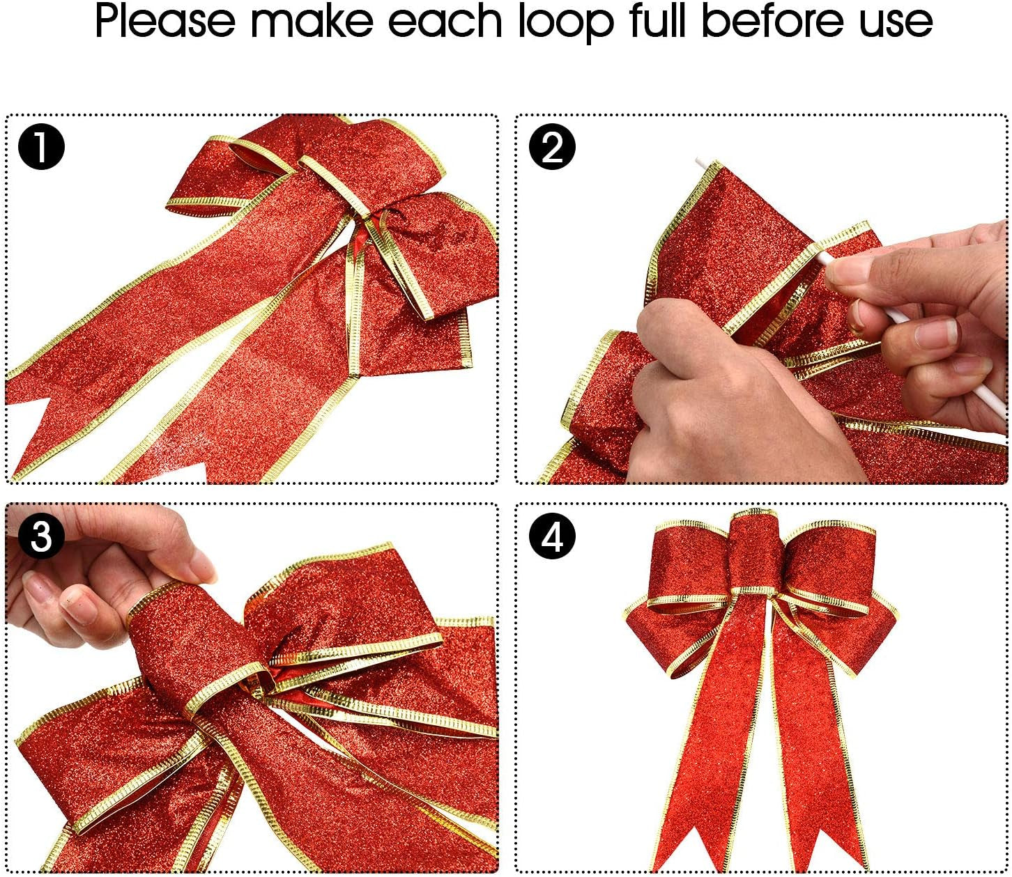 12 Pieces Glitter Christmas Bows Christmas Wreath Ribbon Bow 9.84 X 7.87 Inches Christmas Tree Ornaments Large Bows for Christmas Party Decoration