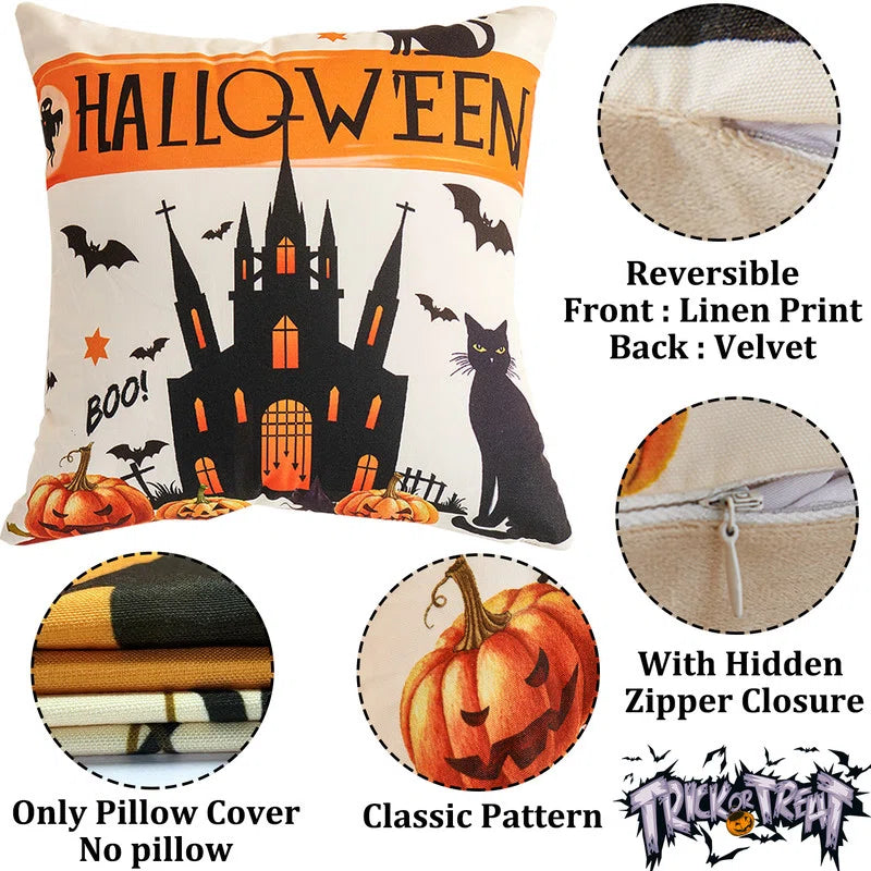 Set of 4 Halloween Pillow Covers,18"X18" Halloween Decorations Pillow Cases(No Pillow)