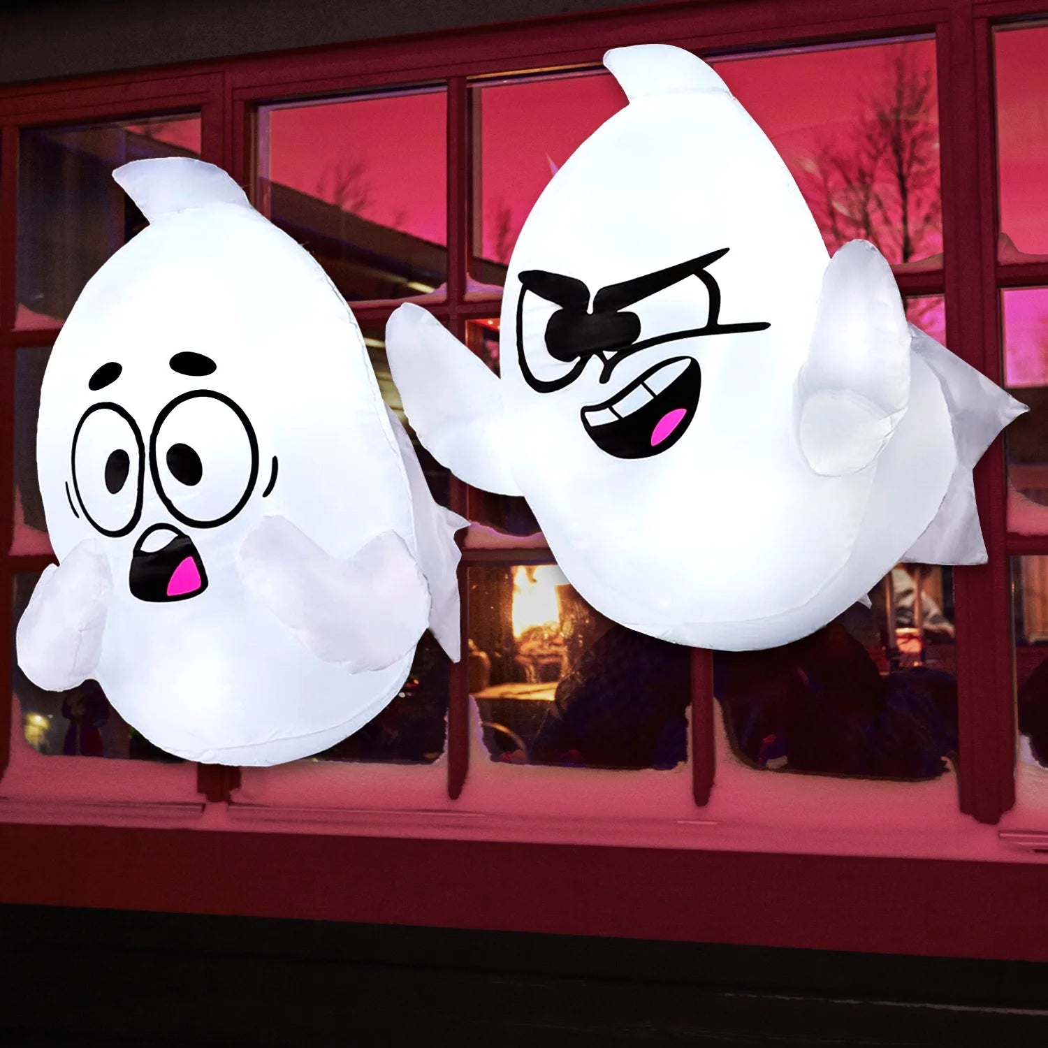 2 Pack Halloween Inflatable Window Ghost,2.6 FT Outdoor Scary Flying Ghost Broke Out from Window with Built-In LED Blow up Inflatable for Window Decoration Yard Garden Lawn Decor