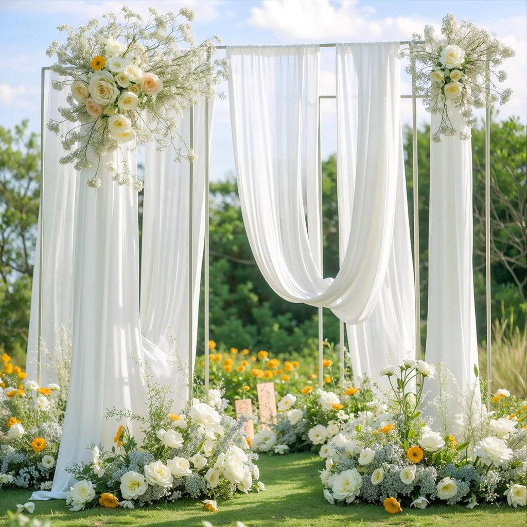 Wedding Arch Draping Fabric,2 Panels 18FT White Wedding Arch Drapes Chiffon Fabric Drapery Arch Decorations for Ceremony Reception Party Ceiling Backdrop