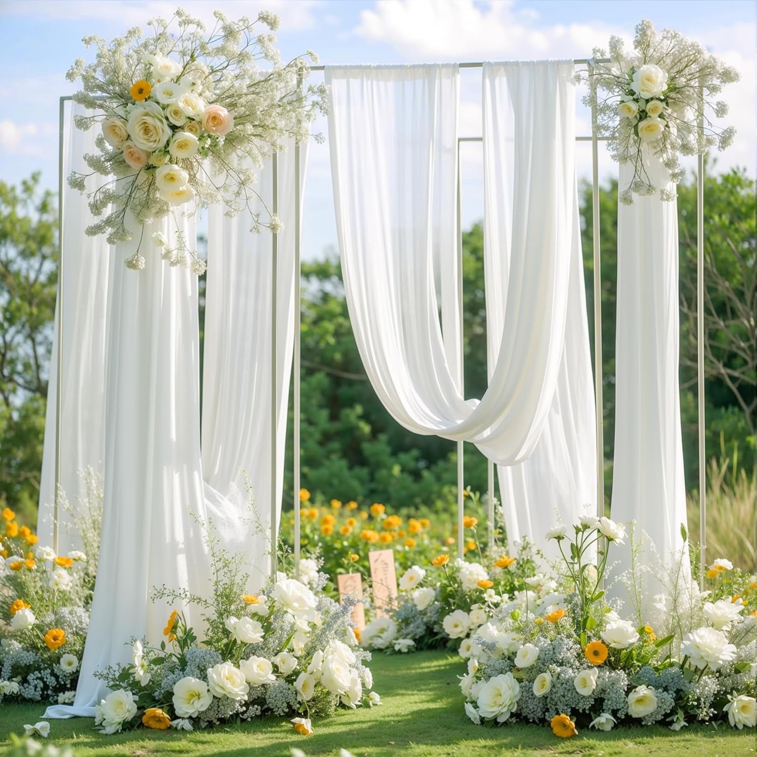 Wedding Arch Draping Fabric,1 Panel 18FT White Drapes Chiffon Fabric Drapery Decorations for Ceremony Reception Party Ceiling Backdrop