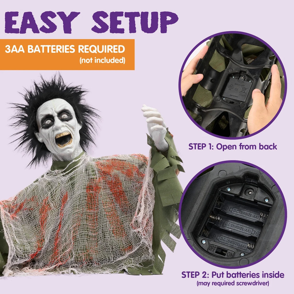 Halloween Decorations Outdoor,Animatronics Groundbreakers with Sound & Glowing Eyes for Graveyard,Zombie Props Halloween outside Decor