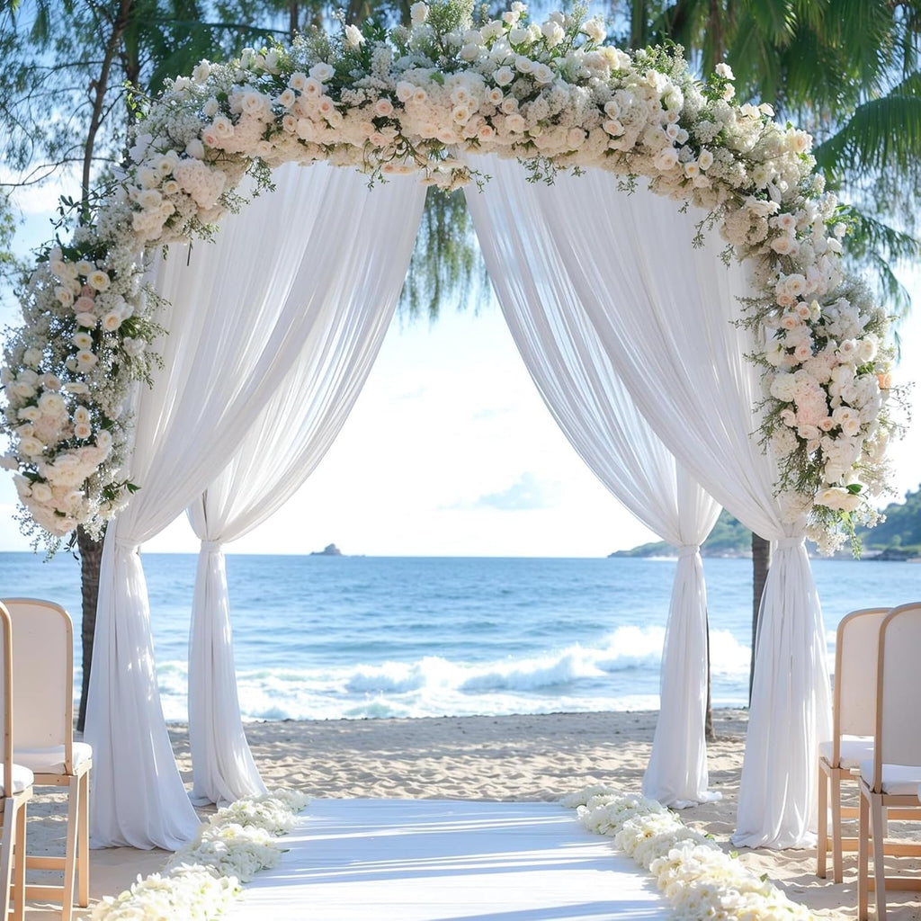 Wedding Arch Draping Fabric,2 Panel 28" X 19Ft White Arch Drapery Sheer Backdrop Curtain for Wedding Ceremony Party Ceiling Decor