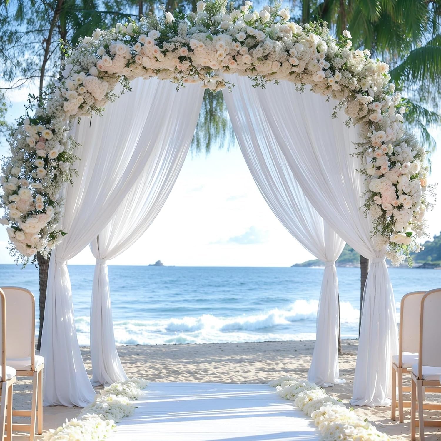 Wedding Arch Draping Fabric, 1 Panel 28" X 19Ft White Drapes Sheer Backdrop Curtain for Wedding Ceremony Party Ceiling Decor