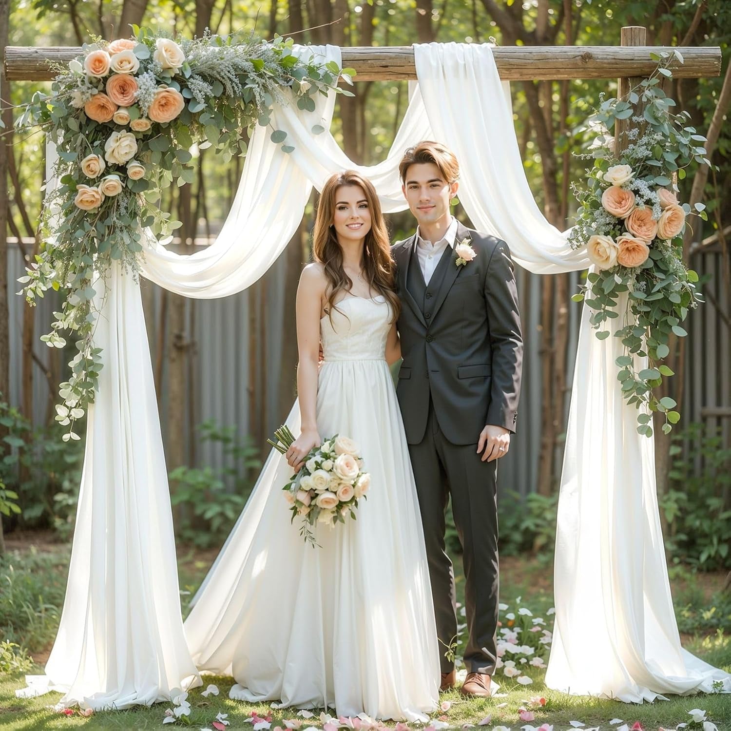 Wedding Arch Draping Fabric,2 Panels 18FT White Wedding Arch Drapes Chiffon Fabric Drapery Arch Decorations for Ceremony Reception Party Ceiling Backdrop