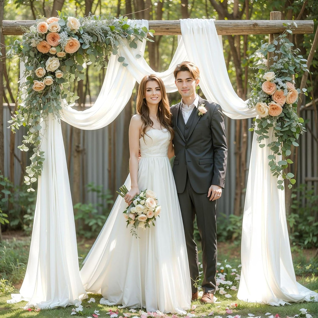 Wedding Arch Draping Fabric,1 Panel 18FT White Drapes Chiffon Fabric Drapery Decorations for Ceremony Reception Party Ceiling Backdrop