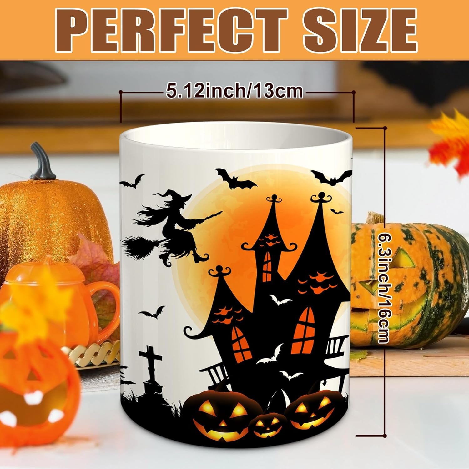 Halloween Kitchen Decor Ceramic Utensil Holder, Cute Halloween Witch Castle Uten