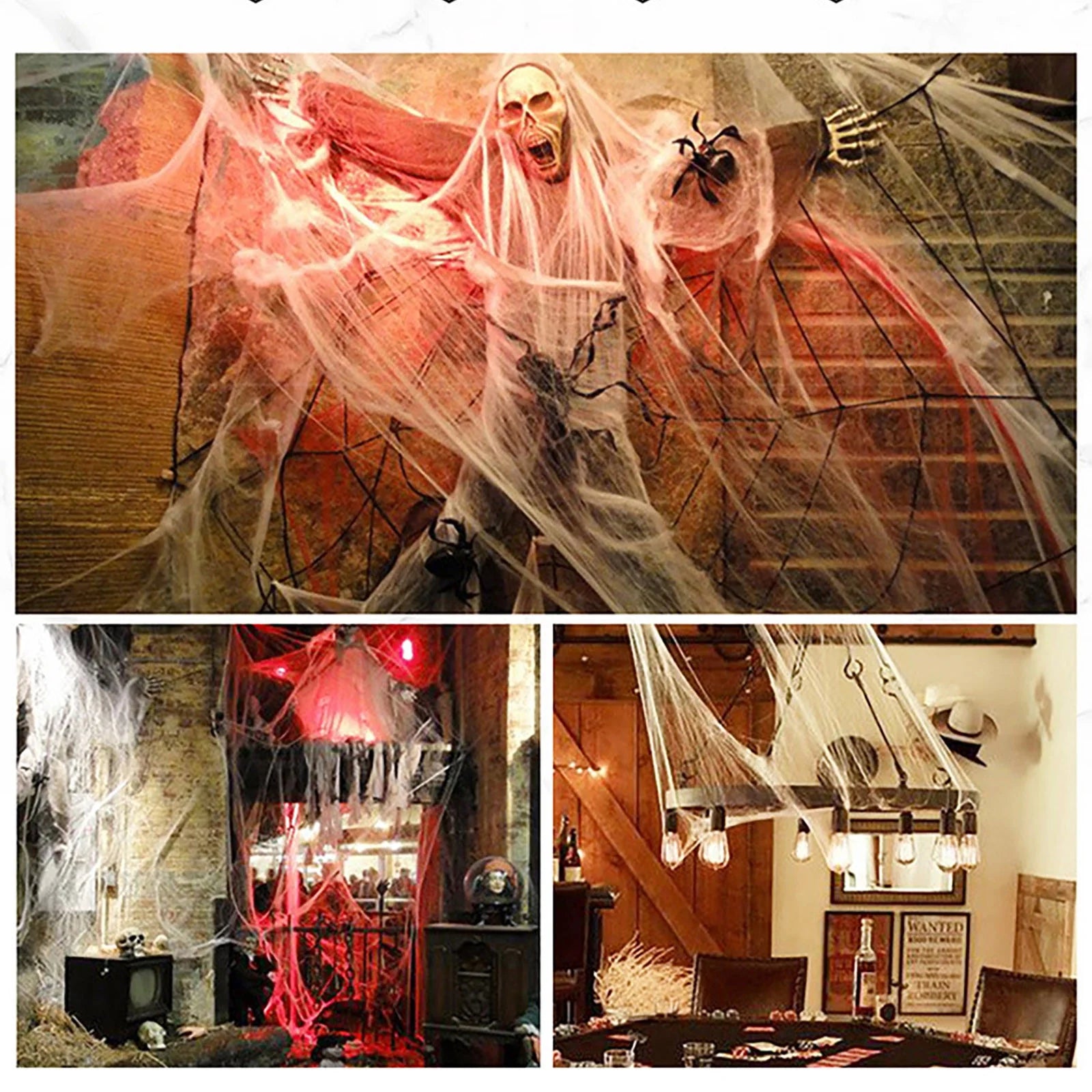 300 Sq Ft Halloween Spider Web Decorations, with 2 Black Fake Spiders, Outdoor Large Stretch Spider Web Cobwebs Indoor White Halloween Decorations