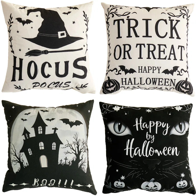 Set of 4 Halloween Pillow Covers,18"X18" Halloween Decorations Pillow Cases(No Pillow)